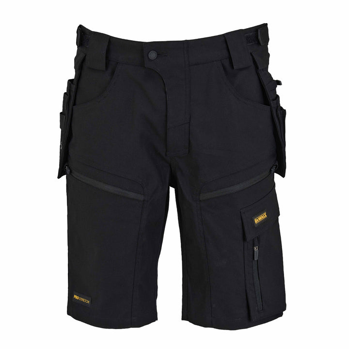 DEWALT Columbus Men's Pro-Stretch, Zip Off Holster Pocket, Slim Fit Work Shorts, Black, Front View