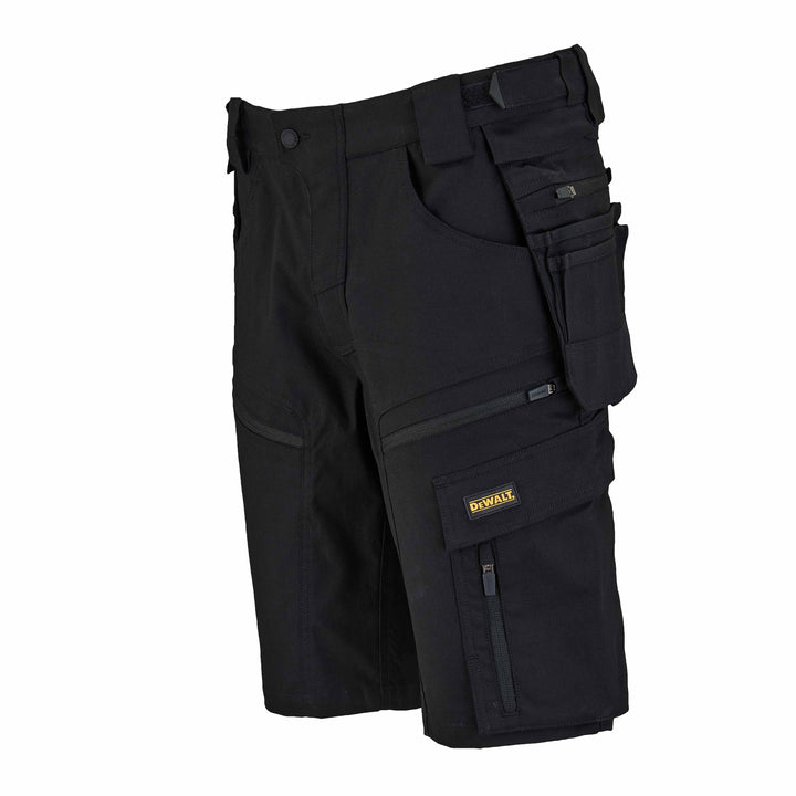 DEWALT Columbus Men's Pro-Stretch, Zip Off Holster Pocket, Slim Fit Work Shorts, Black, 3/4 View Facing Left