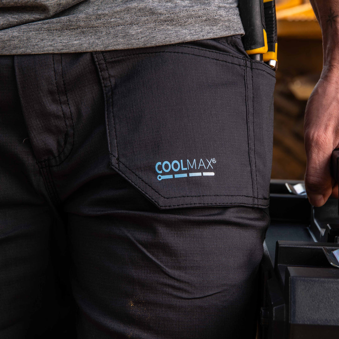 DEWALT Barrington Men's Coolmax, Slim Fit, Holster Pocket Cargo Work Shorts, Grey, Model Detail View