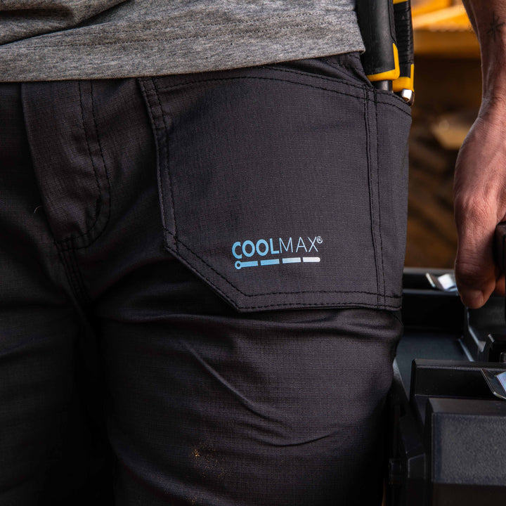 DEWALT Barrington Men's Coolmax, Slim Fit, Holster Pocket Cargo Work Shorts, Grey, Model Detail View