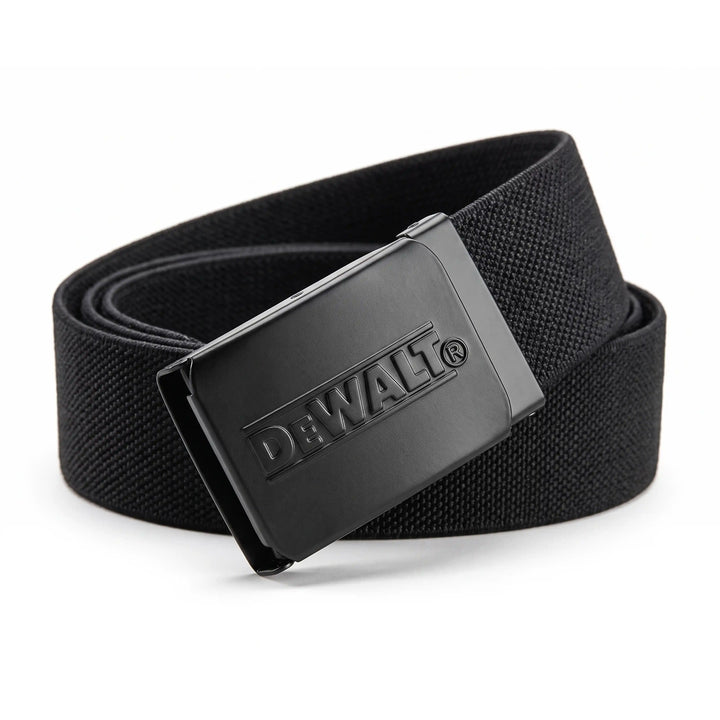 A black woven belt with a matte black metal buckle featuring the embossed brand name 'DE'WALT®', shown on a clean white background.