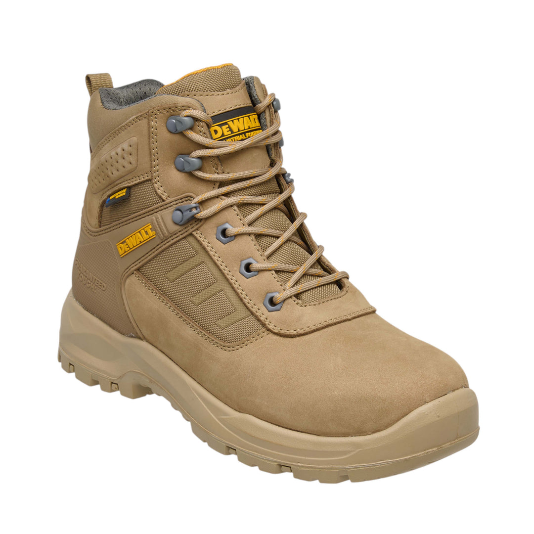 DEWALT Douglas Waterproof Steel Toe Safety Boot Stone 3/4 View Facing Right