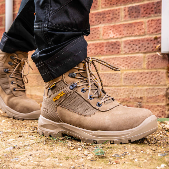 DEWALT Douglas Waterproof Steel Toe Safety Boot Stone Side View On Model On Location