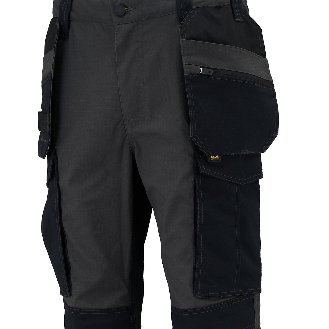Black tactical pants with multiple pockets on a white background