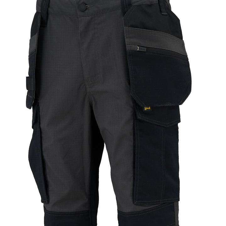 Black tactical pants with multiple pockets on a white background
