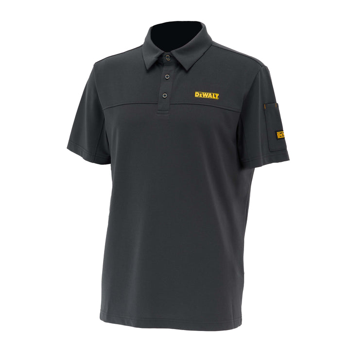 Gray polo shirt with Dewalt logo on a white background