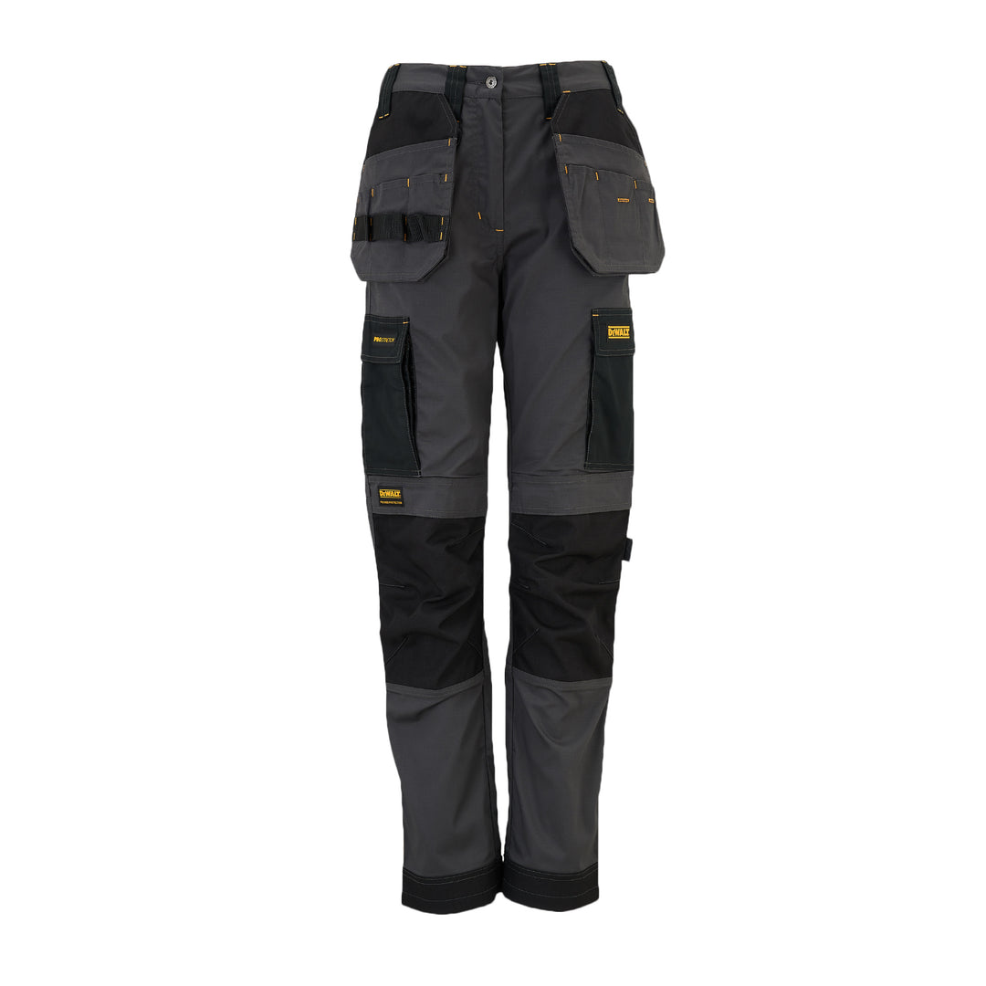 DEWALT Roseville Women's Pro-Stretch, Slim Fit, Holster Pocket Work Trousers, Grey/Black Front View