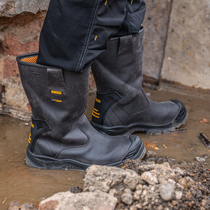 DEWALT Tungsten Waterproof, Steel Safety Toe Cap, Rigger Work Boot on site image side