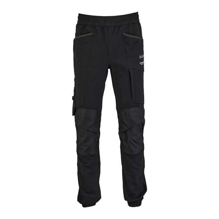Black cargo pants on a white background