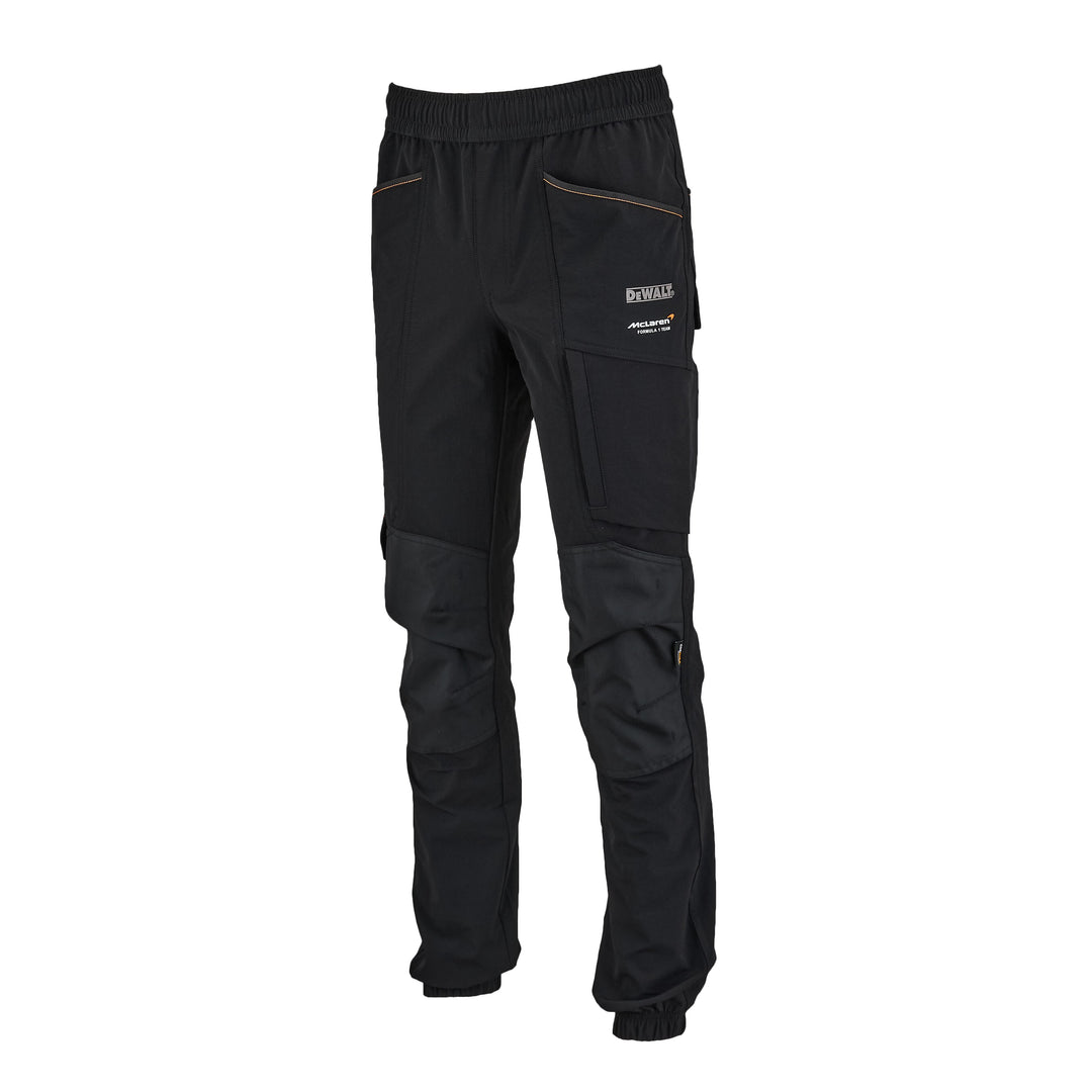 Black tactical pants with multiple pockets on a white background