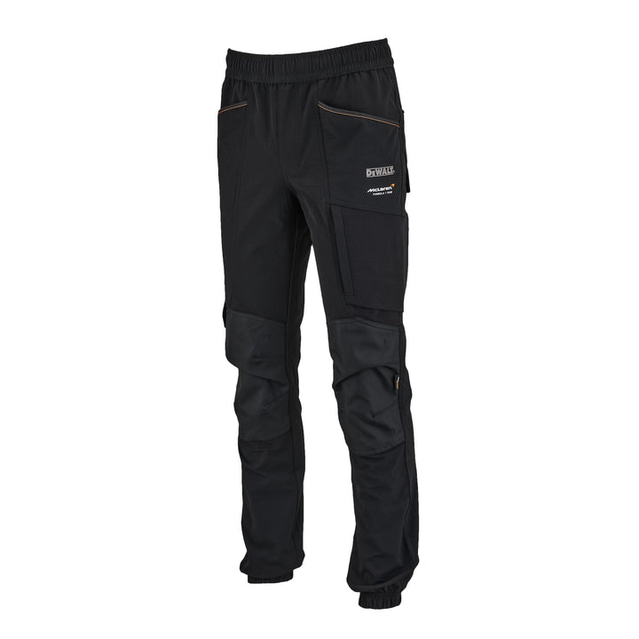 Black tactical pants with multiple pockets on a white background