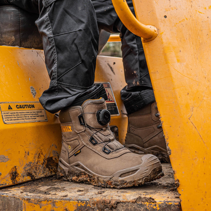 DEWALT Lander Mens Waterproof, BOA®, Nubuck Leather, Wide Fit, Non-Metallic Safety Toe Work Boot, Stone, Model View