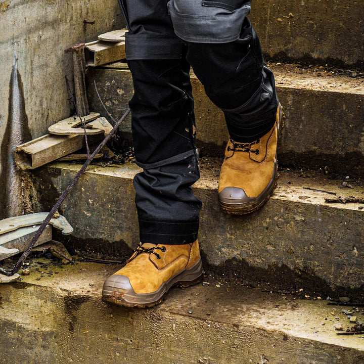 DEWALT Oakridge Waterproof, Steel Toe Cap, Safety Work Boot Honey on site view