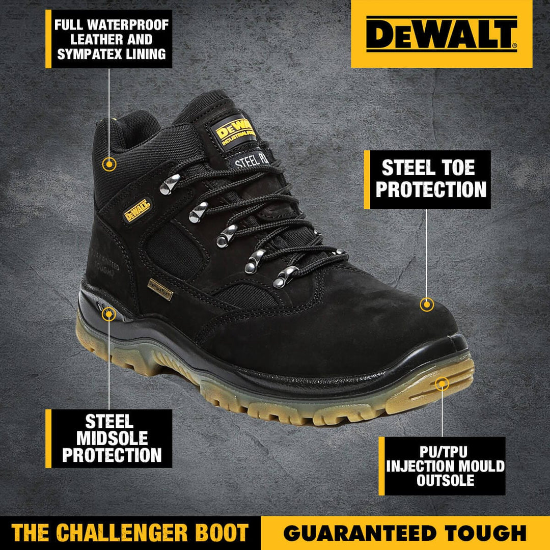 DEWALT Challenger Waterproof Steel Toe Safety Boot Black 3/4 View