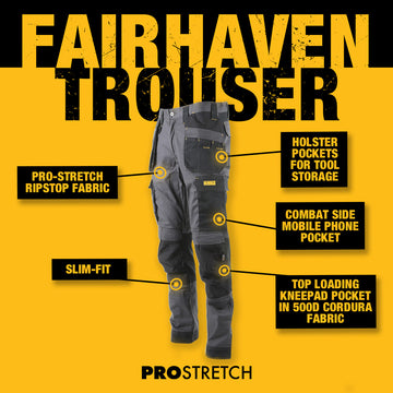DEWALT Fairhaven Men's Pro-Stretch, Slim Fit, Holster Pocket, Work Trousers