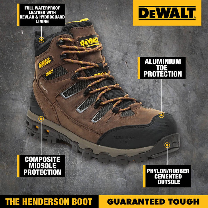 DEWALT Henderson Waterproof Kevlar Safety Boot Palm Brown 3/4 View